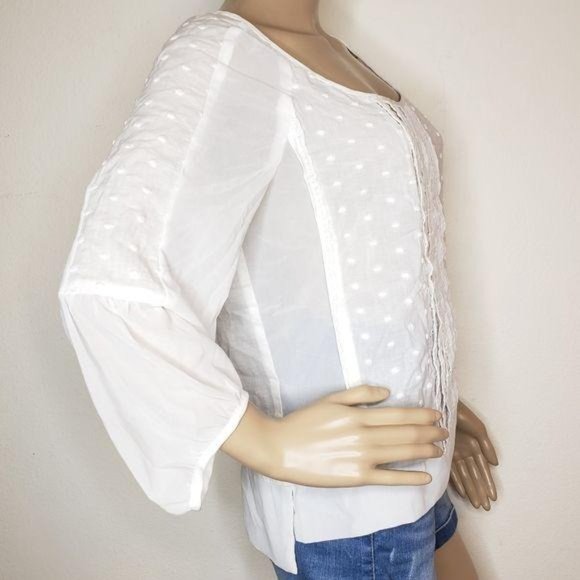 American eagle outfitters white swiss dot eyelet lace long sleeve top sz medium - Picture 5 of 7